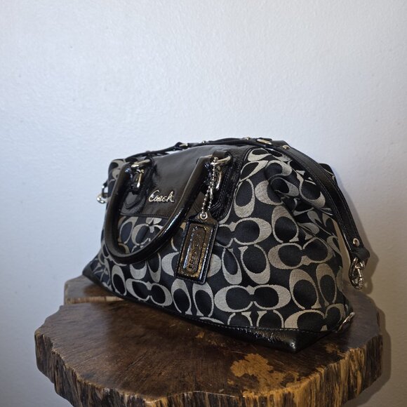 Coach Ashley Black Signature C Patent Leather Satchel F15443 Convertible Bag - Picture 10 of 16
